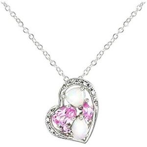 Glamouresq Sterling Silver Opal & Diamond Necklace